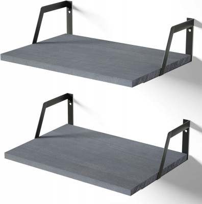 Fating Shelves Set de 2 rafturi din lemn rustic, montat pe perete, cu capacitate foto