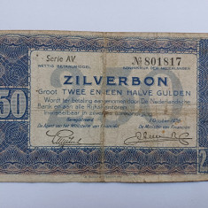 Olanda-2,50 Gulden -Zilverbon 1938