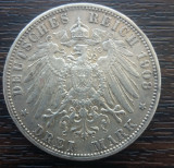 (A741) MONEDA DIN ARGINT GERMANIA, PRUSIA - 3 MARK 1908, LIT. A, WILHELM II