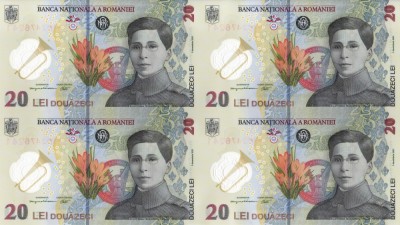ROMANIA coala 4 X 20 lei 2021 (2025) polymer + certificat de autenticitate + PLIC BNR UNC!!! foto