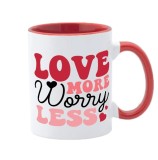 Cana maner rosu personalizata Love more worry less, INOVATIX&reg;. 330ml