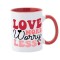 Cana maner rosu personalizata Love more worry less, INOVATIX&reg;. 330ml