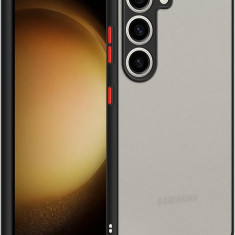 Husa hibrid ALC compatibila cu Samsung Galaxy S22, husa de protectie rezistenta la zgarieturi, rezistenta la socuri, cadru TPU negru cu capac dur usor