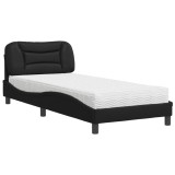 Cumpara ieftin Pat cu saltea, Hvar, negru, 90x200 cm, piele ecologica