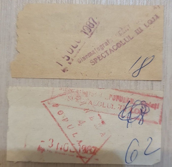 Doua bilete intrare la cinema 1987