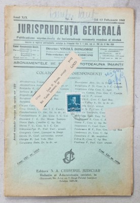 JURISPRUDENTA GENERALA , PUBLICATIUNE SAPTAMANALA DE JURISPRUDENTA REZUMATA ROMANA SI STREINA , NR. 6 , 1941 foto