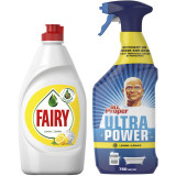 Pachet Promo: Detergent de vase Fairy Lemon 450 ml + Detergent universal spray Mr. Proper Lemon 750 ml, MR PROPER