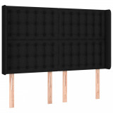 Tăblie de pat cu aripioare, negru, 147x16x118/128 cm, textil