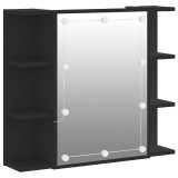 Dulap cu oglinda si LED, negru, 70x16,5x60 cm