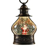 Decoratiune de craciun tip felinar, flippy, glob de cristal cu fulgi de zapada, model mos craciun, ornamentat cu luminite interioare, 14.5 x 9 x 3 cm,