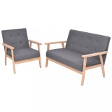 vidaXL Set cu canapea, 2 piese, material textil, gri &icirc;nchis