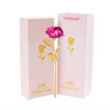 Trandafir artificial, suflat cu aur 24K, cutie eleganta, punga de cadou inclusa, roz