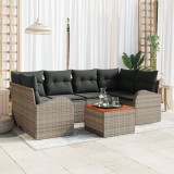 Set de 7 Piese Canapea Grădină cu Perne Gri Ratan Poli Acacia, Canapea pentru Grădină cu &Icirc;ncărcare și Perne Gri Ratan Poli, vidaXL