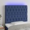 Tăblie de pat cu LED, albastru, 90x7x118/128 cm, textil