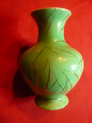 Vaza verde Portelan Sighisoara , ornamente aurite ,h=11,5cm foto