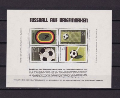 ✅(V22) Germania &amp;#039;74, bloc- vinieta C.M. Fotbal Germania , repro. seria din &amp;#039;74 foto