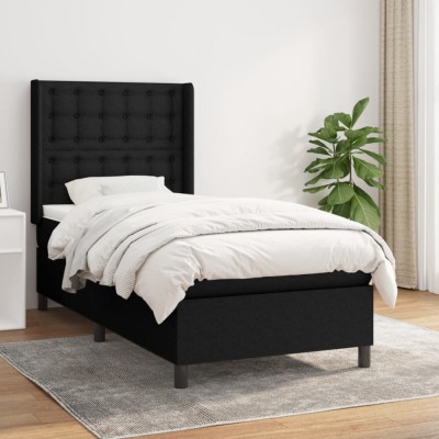 vidaXL Pat box spring cu saltea, negru, 90x190 cm, textil 3131715 foto