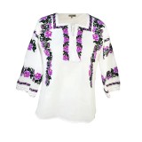 Cumpara ieftin Bluza alba cu motiv floral mov - BMG135