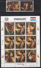 Paraguay 1982 - Crăciun - Picturi, Serie PA + Bloc, RARE, MNH