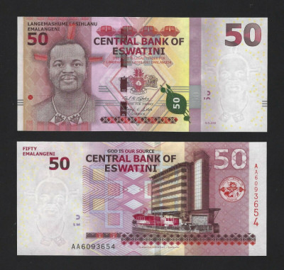 SWAZILAND █ ESWATINI █ bancnota █ 50 Emalangeni █ 2018 █ Serie AA █ UNC foto