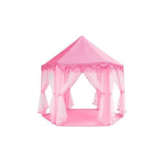 Cort de joaca pentru copii, hexagonal, cu perdele, roz, 135x135x140 cm foto