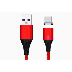 Cablu Date Incarcare Magnetic USB - USB C 3.0 Mega Drive, 5A, 1.5m, Rosu