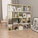 Cumpara ieftin Bibliotecă/Separator cameră alb&amp;stejar Sonoma 110x24x110 cm PAL