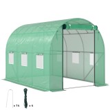 Outsunny Sera tunel de grădină 3 x 2 x 2 m cu ușă &icirc;nrolabilă și ferestre mari, din oțel galvanizat și PE, verde | Aosom Romania