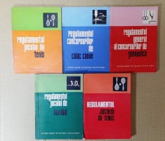 5 brosuri cu regulamente sport (caiac canoe, tenis, handbal, gimnastica)