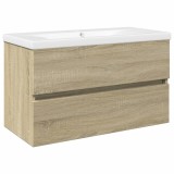 Cumpara ieftin Set mobilier de baie, 2 piese, ceramica si lemn prelucrat