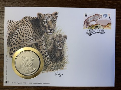 oman - feline - FDC cu medalie, fauna wwf foto
