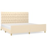 Cumpara ieftin Cadru de pat cu tablie, crem, 200x200 cm, textil