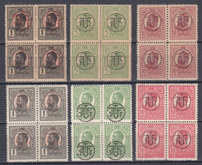 1918 LP 71 I CAROL I TIPOGRAFIATE SUPRATIPAR P.T.T.F.F. H.ALBA+GRI BLOCURI 4 MNH foto