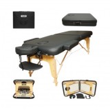 Masa de masaj pliabila portabila 2 zone, cadru lemn, spuma 6cm, inaltime 55-76cm, piele ecologica neagra 60x213cm THOR