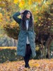 Geaca dama lunga verde cu blana naturala si cordon in talie, 36, 38, 40, 42, 44