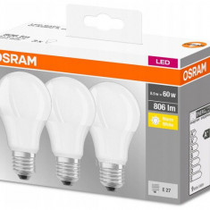 Set 3 becuri LED Osram 8.5W E27 A60 2700k lumina calda