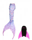 Set 2 piese Costum de baie Sirena THK&reg;, include si Inotatoarea pentru fixarea cozii, Albastru/Roz deschis, 150 cm
