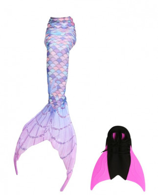 Set 2 piese Costum de baie Sirena THK&amp;reg;, include si Inotatoarea pentru fixarea cozii, Albastru/Roz deschis, 140 cm foto