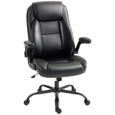 HOMCOM Scaun de birou cu brațe rabatabile, scaun de birou ergonomic, &icirc;nălțime reglabilă, funcție de balans, negru | Aosom Romania