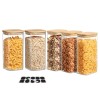 Set de 5 recipiente pătrate din sticlă borosilicată, cu capace bambus Koken, depozitare alimente - 5 Recipiente 1.6 L