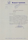 Scrisoare TAROM 1965 către JAT Belgrad &ndash; document aviație civilă rom&acirc;no-iugoslavă