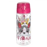 Sticlă Apă Copii, Model Cățel și Pisică, Fucsia, Mecanism Pop-Up, Capacitate 0,5L, Oem