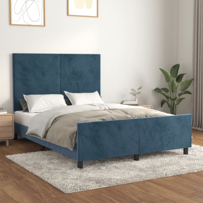 vidaXL Cadru de pat fără saltea, albastru &icirc;nchis, 140x190 cm, catifea 3125633