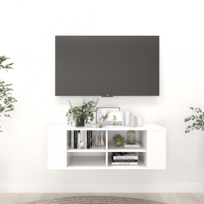 Gossi dulap tv montat pe perete, alb, 102x35x35 cm, lemn prelucrat foto