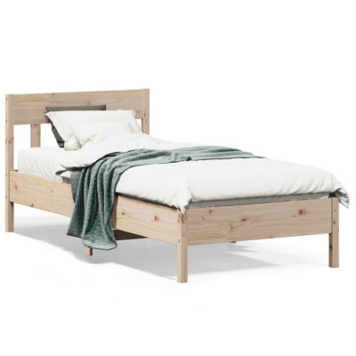vidaXL Cadru de pat cu tăblie, 75x190 cm, lemn masiv de pin foto
