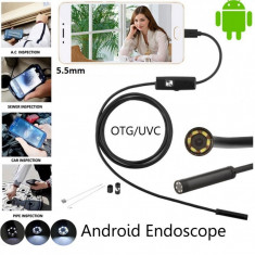 Camera endoscop sarpe, Cablu semitare,inspectie auto, tevi, pentru Android si PC, 6 Leduri, 1,5m x 5.5mm foto