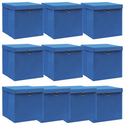 Cutii depozitare cu capace 10 buc. albastru 32x32x32 cm, textil GartenMobel Dekor foto
