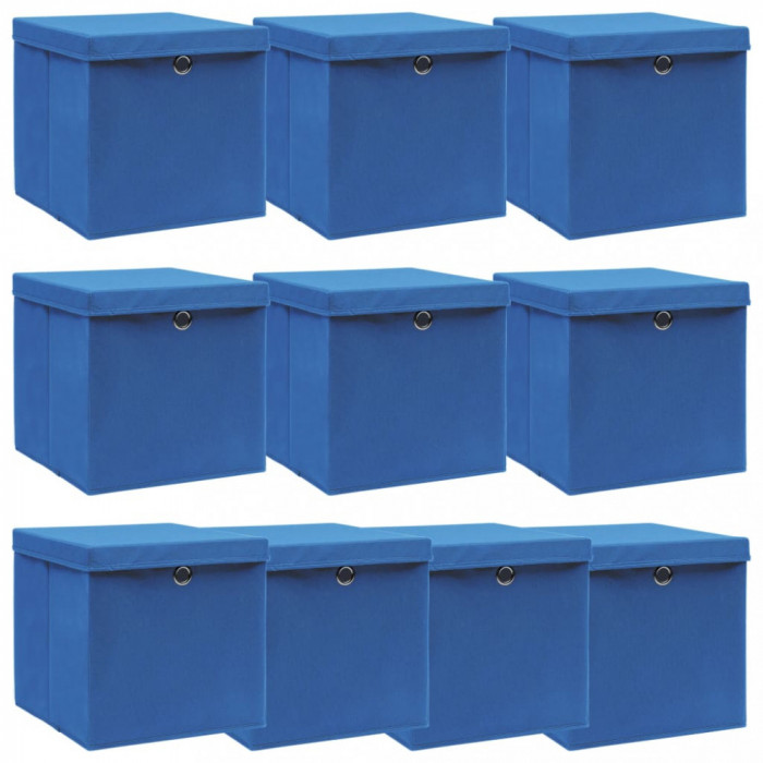 Cutii depozitare cu capace 10 buc. albastru 32x32x32 cm, textil GartenMobel Dekor
