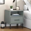 VidaXL Noptieră cu picioare metalice &bdquo;OSLO&rdquo;, gri, lemn masiv pin 350971