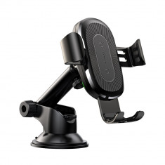 Suport Auto Baseus, Wireless Charger Gravity Car Mount, Brat Telescopic, Negru foto